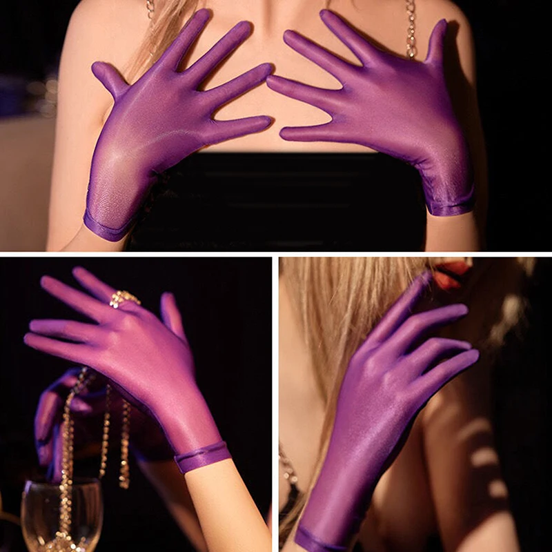 

Женские глянцевые эластичные прозрачные ультратонкие перчатки-носки для клубной одежды, короткие перчатки до запястья