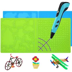 3D Printing Pen Soft Silicone Design Pad With Basic Template Equipped With 2 Silicone Finger Caps Excellent 3D Pen Drawing Tool