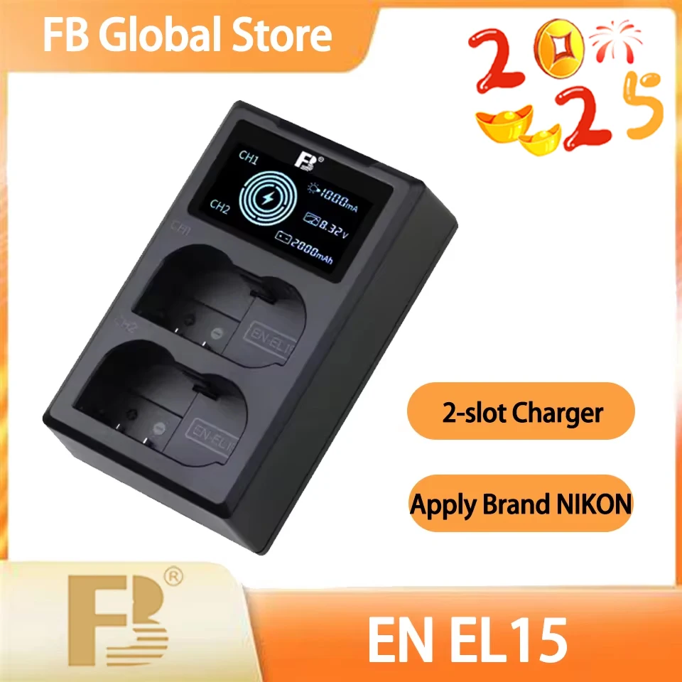 FB EN-EL15 Dual Slot LCD Dual Input USB and Type-C Camera Battery Charger for Nikon D800 D600 D7000 D7100 D850