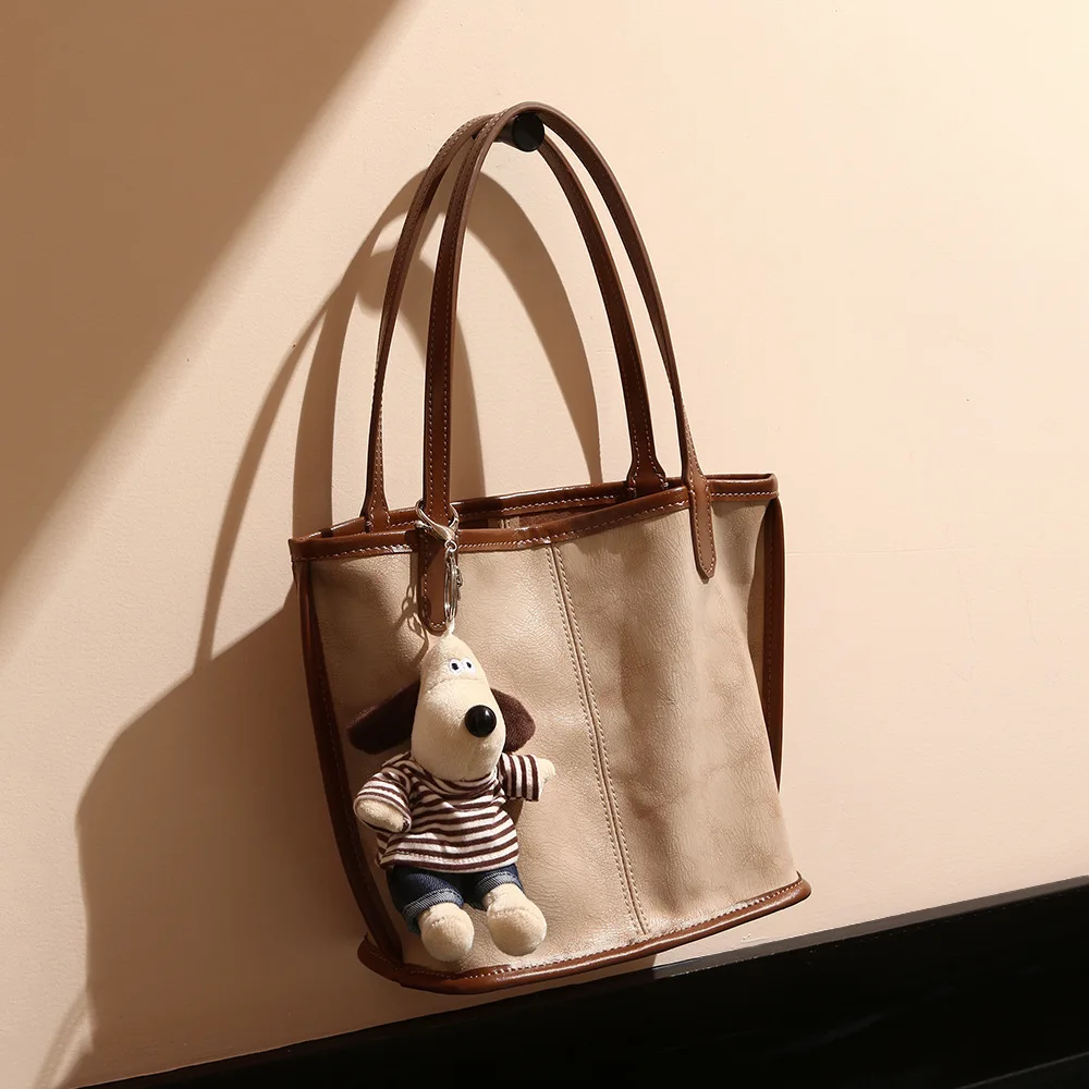 

High End Vegetable Basket Design Splicing Mother Child Bags Handbag Fashionable Large Capacity Genuine Leather Suede Bag Female