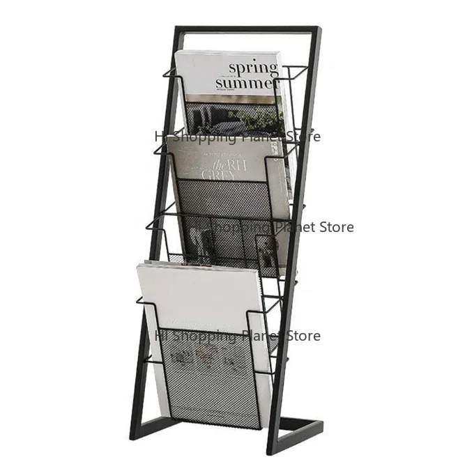 Wrought Iron Floor Newspaper Rack Shelf Book Map Frame Propaganda Display Rack