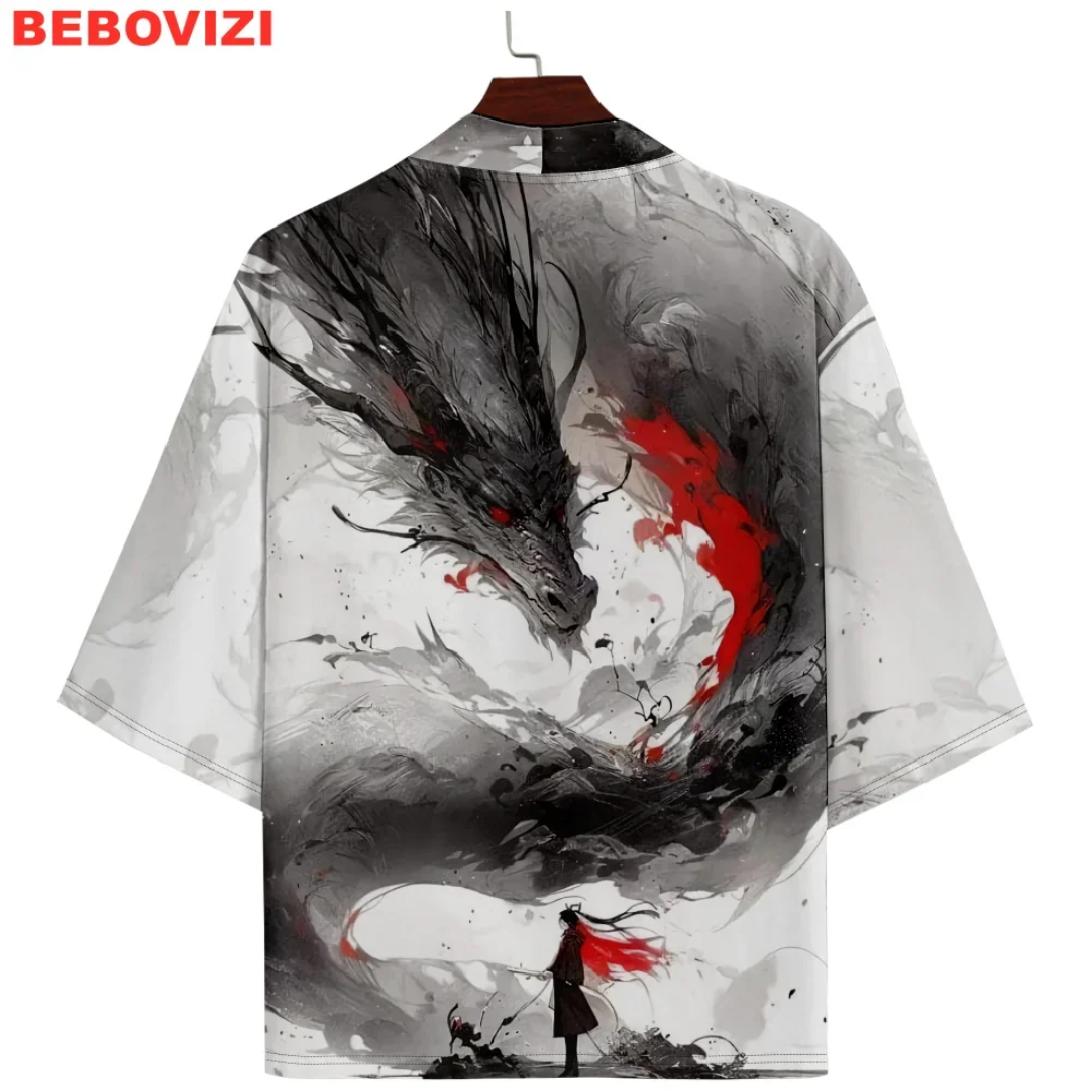 

Japanese Anime Dragon Print Cardigan Haori Beach Yukata Cosplay Samurai Kimono Streetwear Men Women Asian Clothing