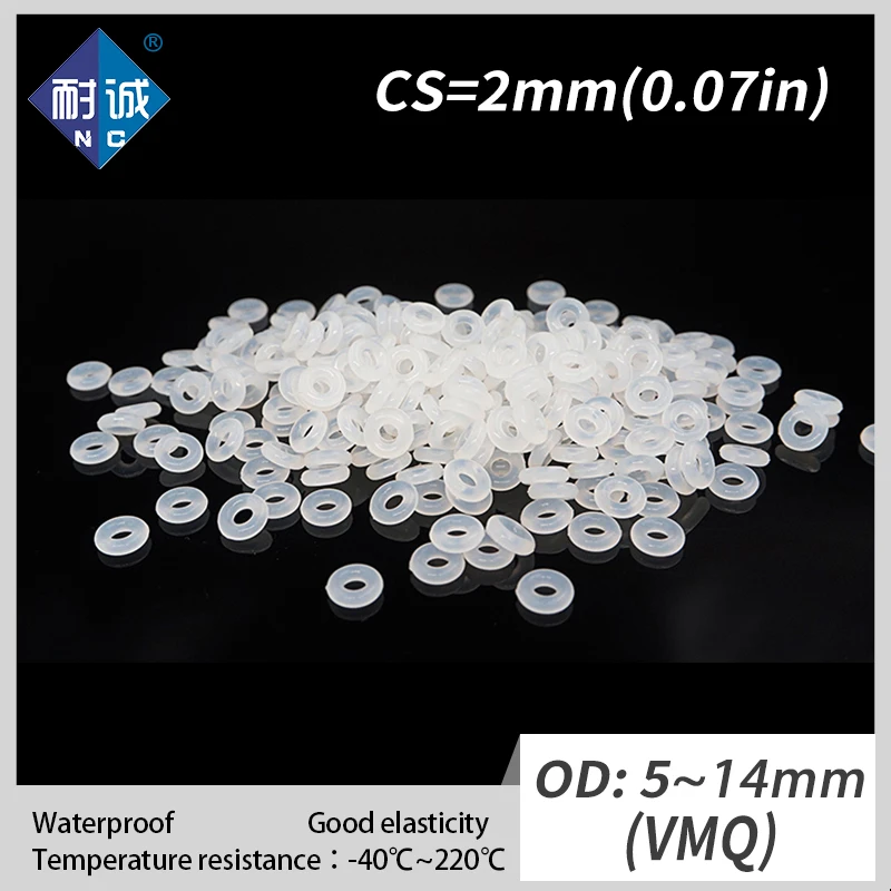 10PCS/lot Silicone rubber oring VMQ CS2mm OD5/5.5/6/6.5/7/7.5/8/8.5/9/9.5/10/10.5/11/11.5/12/12.5/13/14mm Gasket Silicone O-ring