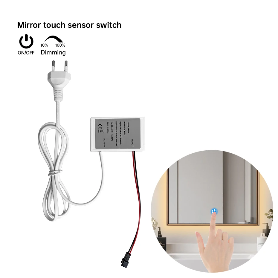 12V Smart Mirror Dimmer Switch Touch Sensor Dimmable EU US Plug For Single Color/CCT Strip Light Bathroom Mirror Decoration