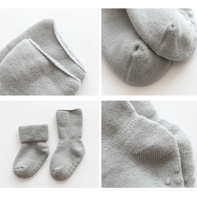 2 Pairs Cute Newborn Baby Socks Thick Fleece Autumn Winter Warm Non-slip Children\'s Socks 0-1-3 Years Boy Girls Sock