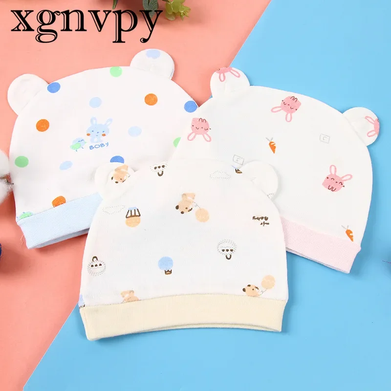 xgnvpy Spring and Summer Newborn Single-layer Tire Cap Binaural 0-3 Months Infant Soft Baby Cap New Baby Windproof Cap