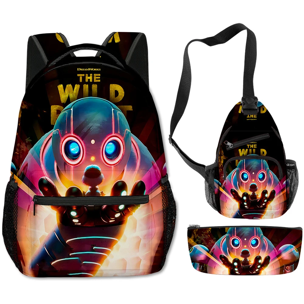

Trendy Youthful Novelty The Wild Robot 3pcs/Set Backpacks 3D Print Oxford Notebook multifunction Backpack Chest Bag Pencil Case