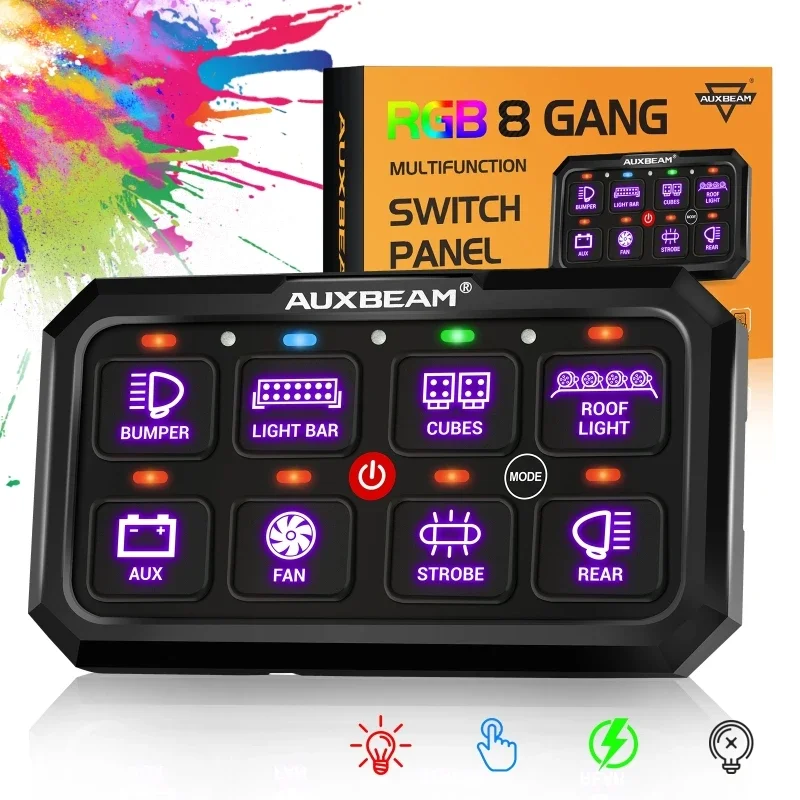 

RB80 XL RGB LED 8 Gangs Switch Panel Toggle/Momentary/Pulsed Mode Supported Switch Controller For SUV UTV Boat Caravan（no app)