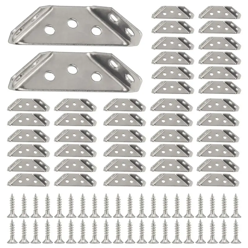 [HOT!A34R】 100PCS Universal Furniture Corner Connector Stainless Steel Corner Brace  With Screws Heavy Duty Angle Shelf Brackets