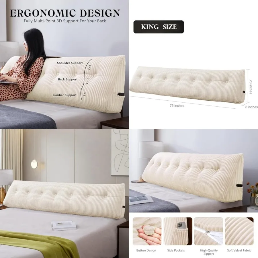 

Large Headboard Pillow, Headboard Wedge Pillow Bed Rest Reading Pillow Bolster Triangular for Sitting in Bed-Backrest Positioni