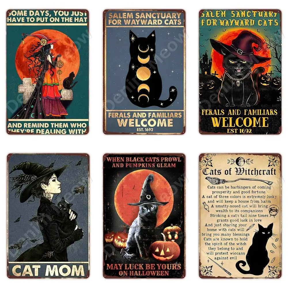 Seien Sie eine Hexe Vintage Metall Zinns child, Küchen plakat, Hexerei, Heim, Bar, Cafe, Halloween Wand dekor, schwarze Katze Metall Kunst Zeichen – Detail 1
