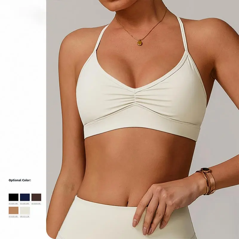 

Personalized V-neck Yoga Bra Fashionable Cross Back Lingerie Breathable Shockproof Running Fitness Bra Women's Underwear 2025