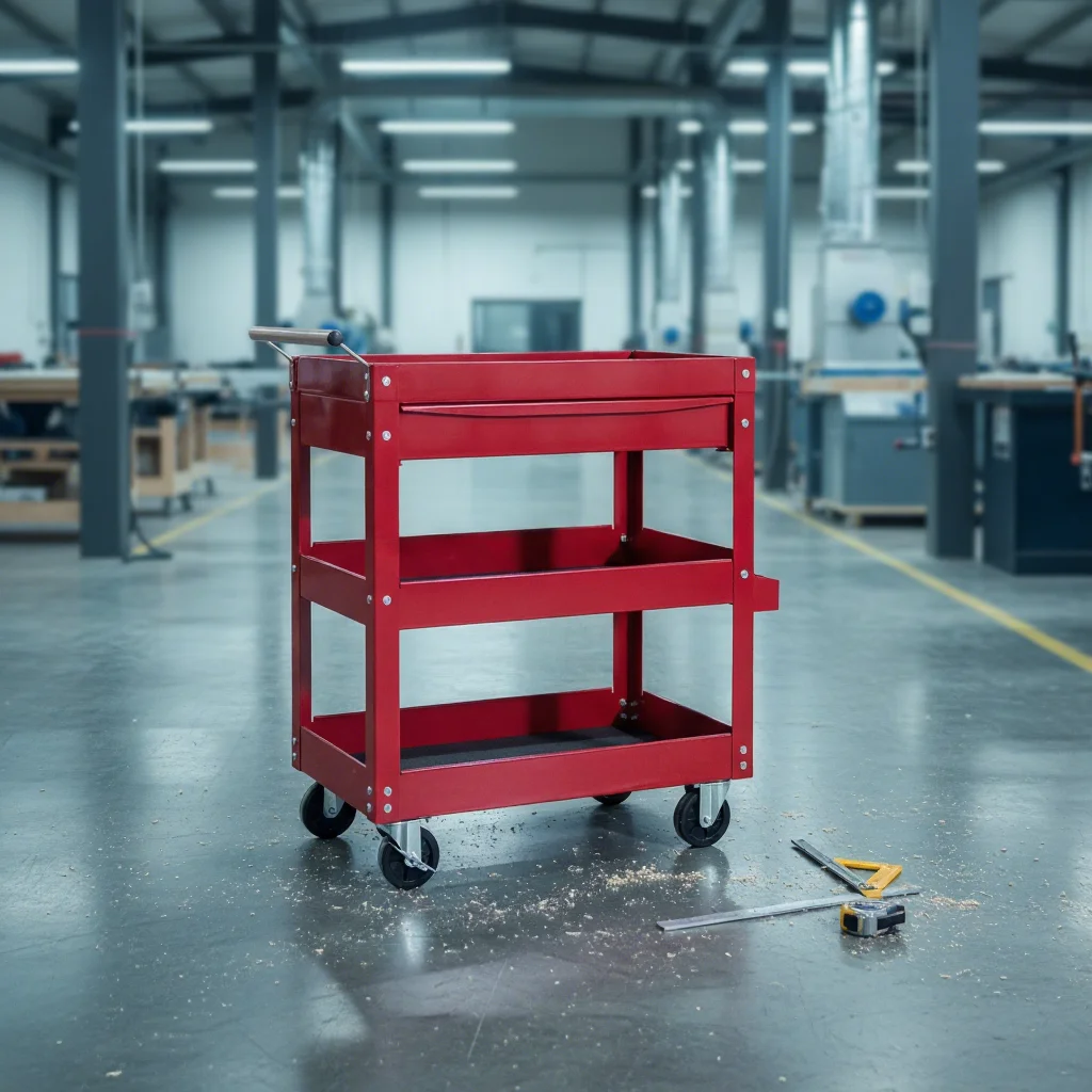 

Red Steel Mobile Garage Tool Cart Rolling Tool Trolley Dimensions & Load Capacity Keyed Lock Modern Design Tool Cabinet