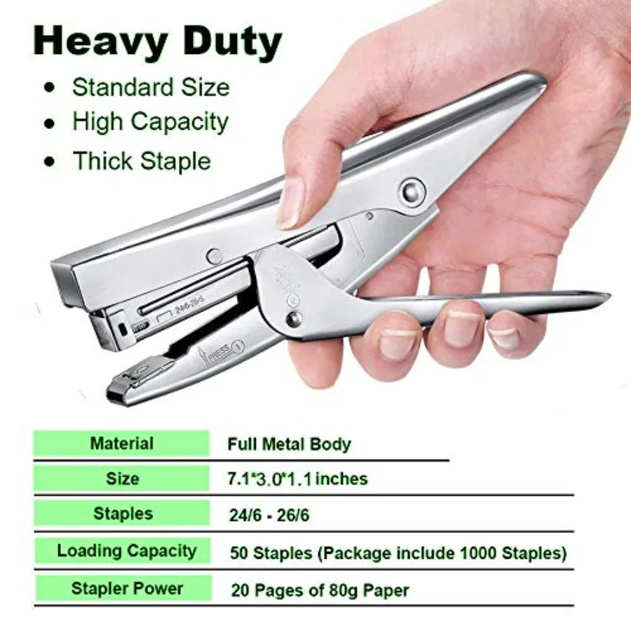 Плоскогубцы Степлер Сверхмощный офисный ручной степлер на 20 листов с 1000 скобами и инструментом для удаления серебра