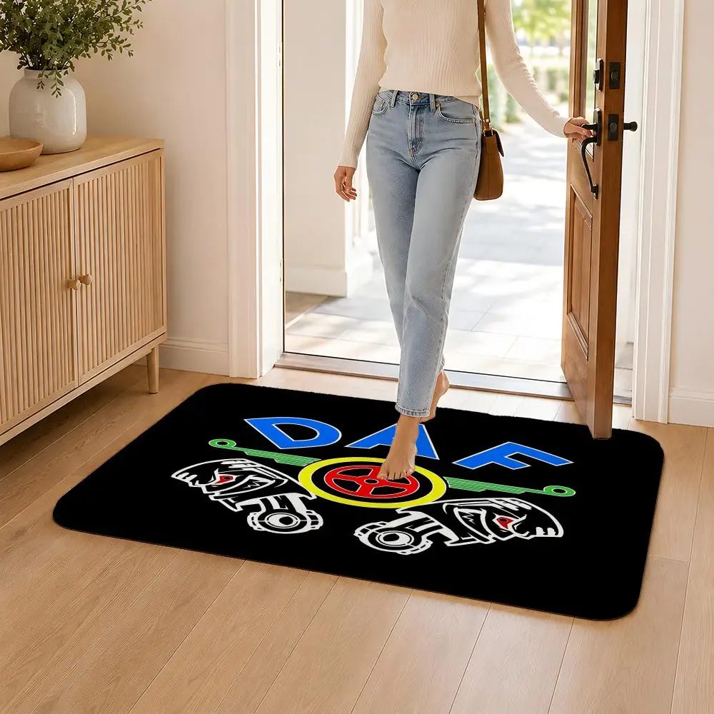 D-DAF Truck Logo Floor Mat Flannel Rug Non Slip Absorbent Soft Washable For Entryway Hallway Bathroom Kitchen Decor