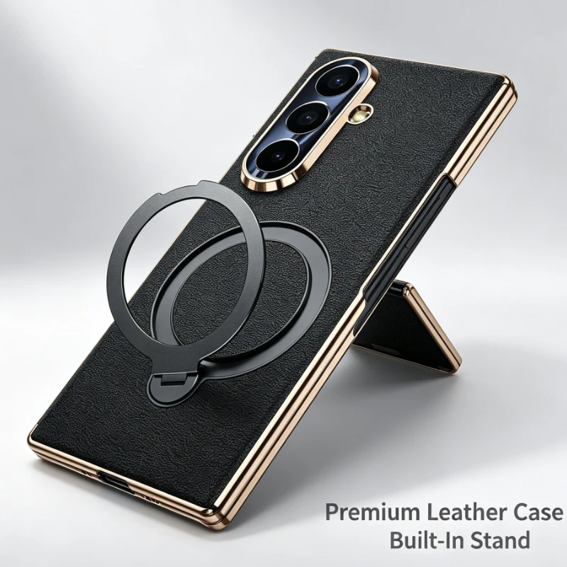 For Samsung Z Fold7 Flip Leather Magnetic Ring Stand Shockproof Cover Business Travel Daily Use Protection