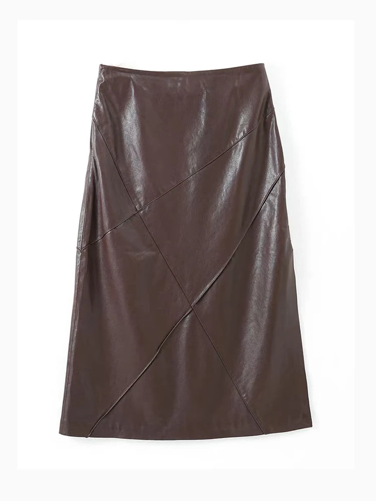 Frau Winter Echtes Leder Langen Rock Dame 80 cm Mid-Kalb Femme Natürliche Leder Diagonal Clipping Faldas Largas