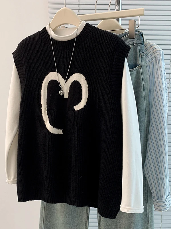 

Модный повседневный свитер большого размера, жилет в Корейском стиле, универсальный круглый Ne Thiened, осень-зима, Новое поступление для больших размеров