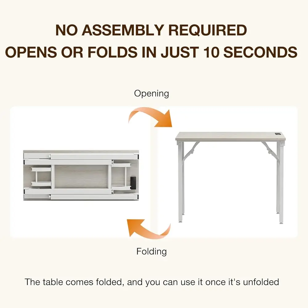 Small Computer Desk Folding Table - No Assembly, Compact 35.8"" Foldable Desk With Power Outlets & Usb Charging Port, Portable