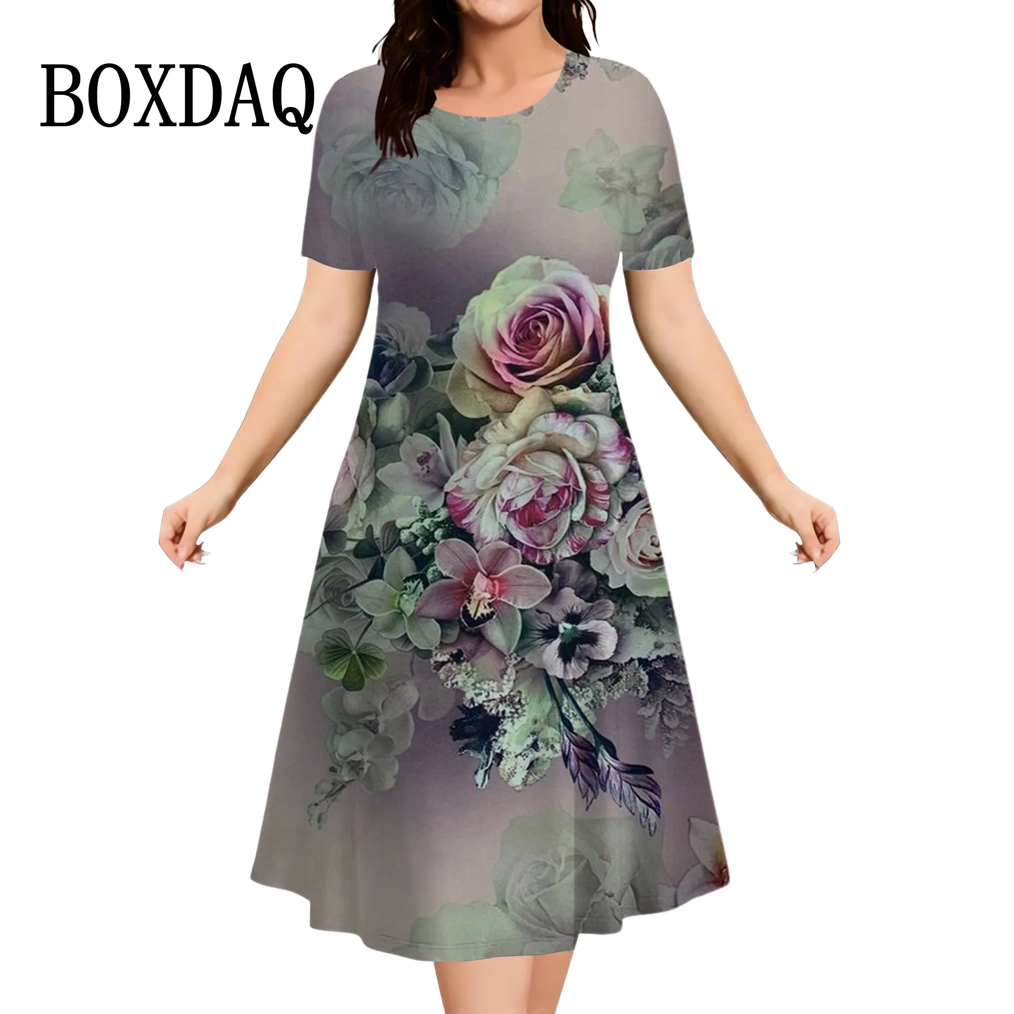 Loose Vintage Flower Dresses Summer 2024 Women Tie Dye 3D Print Short Sleeve Dress Casual O-Neck Ladies New Retro Floral Dresses