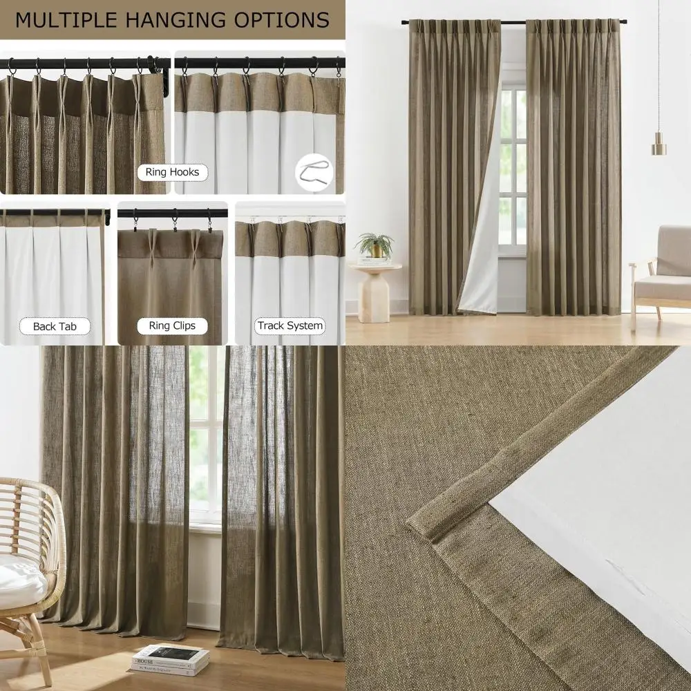 

Linen Blended 90 Light Filtering Curtains with Microfiber Liner, Privacy Drapes for Living Spaces, 2 Panels 40x90