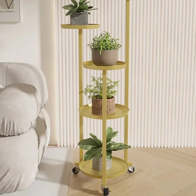 Cream Wind Ground Type Rack para plantas, Mobile Iron Art, sala de estar, interior Pots Stand, simples multi-camada Planta, Metal Rack