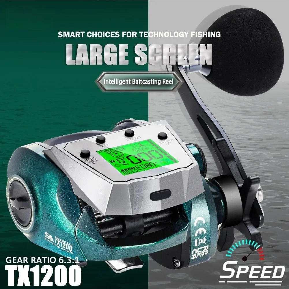 Digital Fishing Reel TX1200 6.3:1 Gear Ratio 16KG Drag Boat For Deep Sea Temperature & Time Display Fishing Wheel Accessories