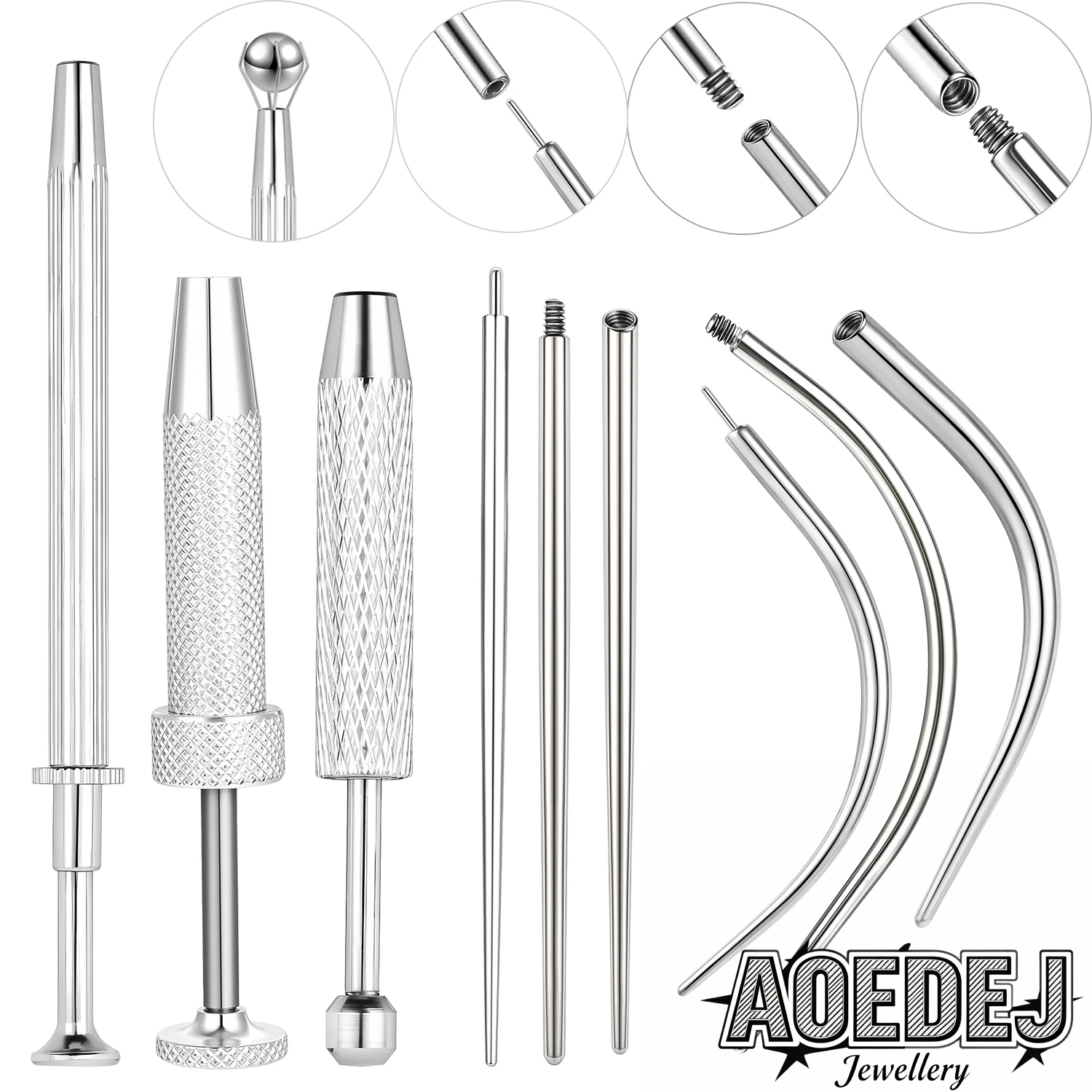 

AOEDEJ 2-6pcs/lot Stainless Steel 16/18/20G Curved Taper Insertion Guide Rod Ear Helix Nose Piercings Body Jewelry Wearing Tool