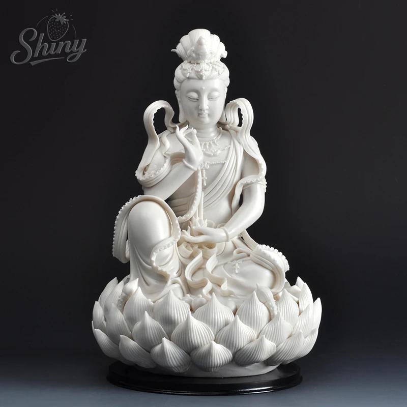 

11.5" Chinese Dehua White Porcelain Lianhua Kwan-yin Guanyin Buddha Statue Buddhism Decorative Fengshui Sculpture
