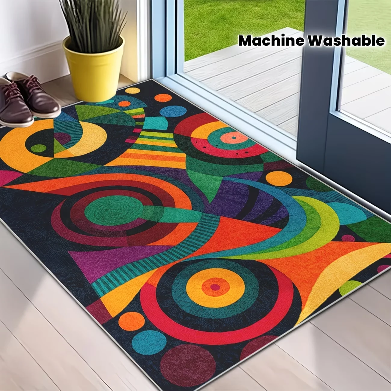A Stylish Colored Geometric Pattern Mat,  Suitable for Laundry Areas Rug  Indoor Entrance Floor Mat