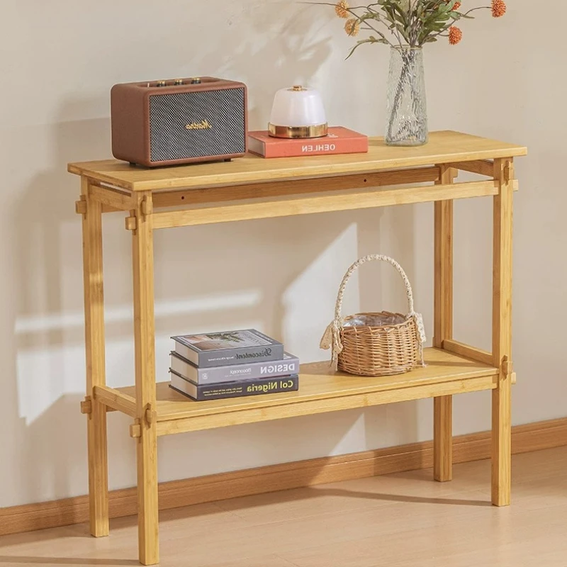 Modern Minimal Bamboo Console Table Narrow Wall Side Accent Desk Chinese Entryway Decor Shelf Slim Against-wall Storage Table