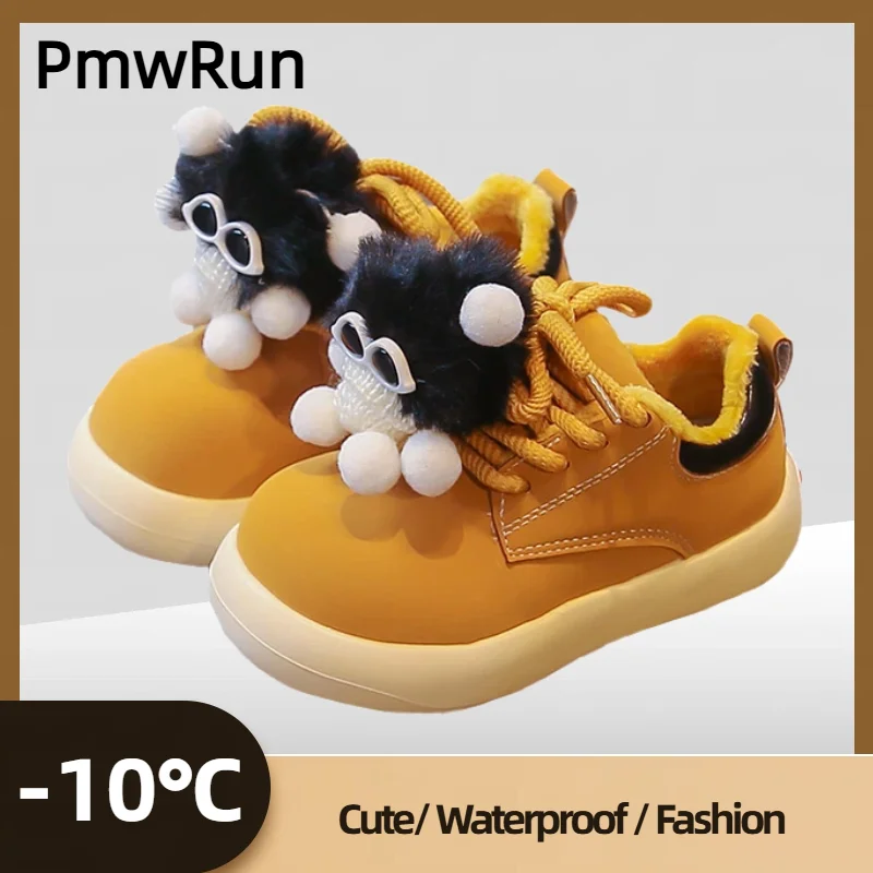 

Зимние ботинки с милыми героями мультфильмов для детей, трендовые модные зимние ботинки из искусственной кожи для мальчиков и девочек, нескользящая детская хлопковая обувь с подкладкой