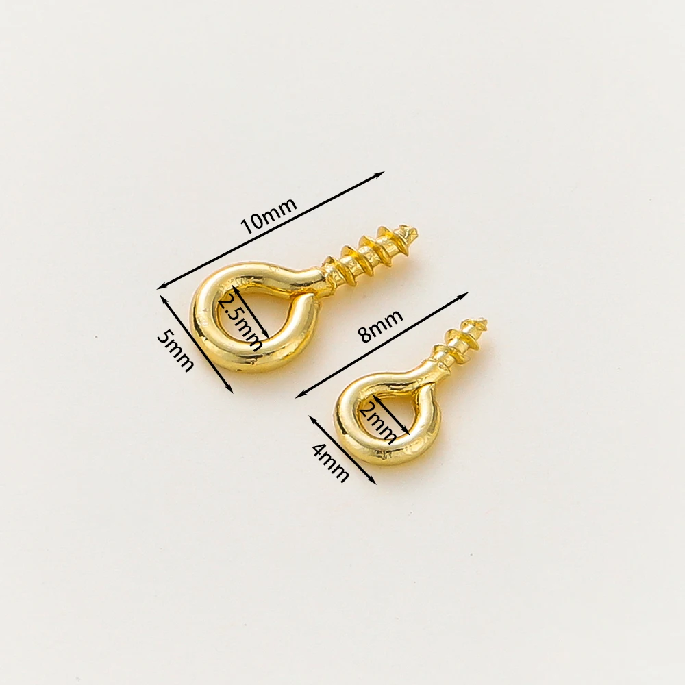 50pcs/lot 14K/18K Gold Plated Silver 8mm 10mm Screw Eye Pins Hooks Pendants Connectors Pins For Necklace Jewelry Accessories