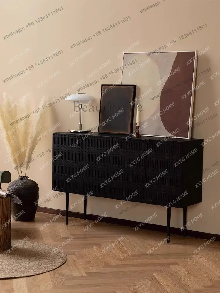 Medieval Solid Wood Dining Side Cabinet Living Room Against the Wall Multifunctional Storage Cabinet