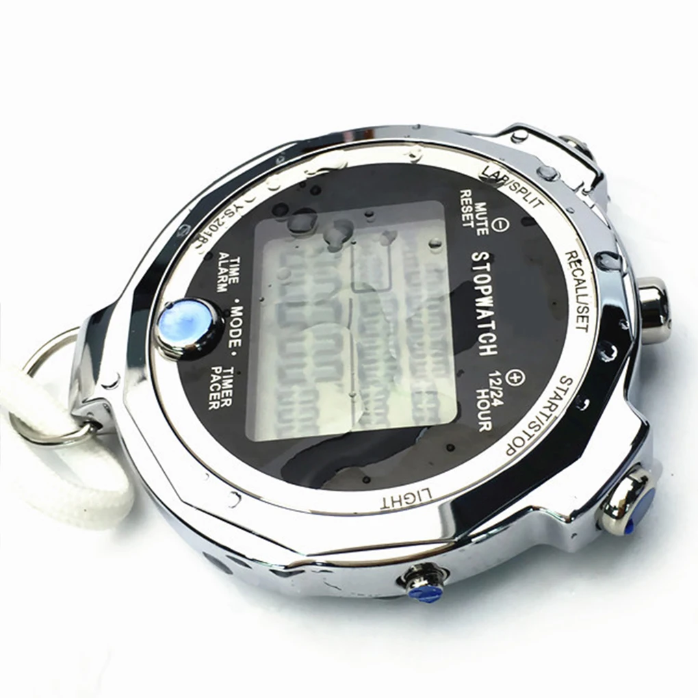 Portable Backlight Stopwatch Metal Athletic Training Timer 1/1000th Second 3 Lap Memory Digital Stop Watch