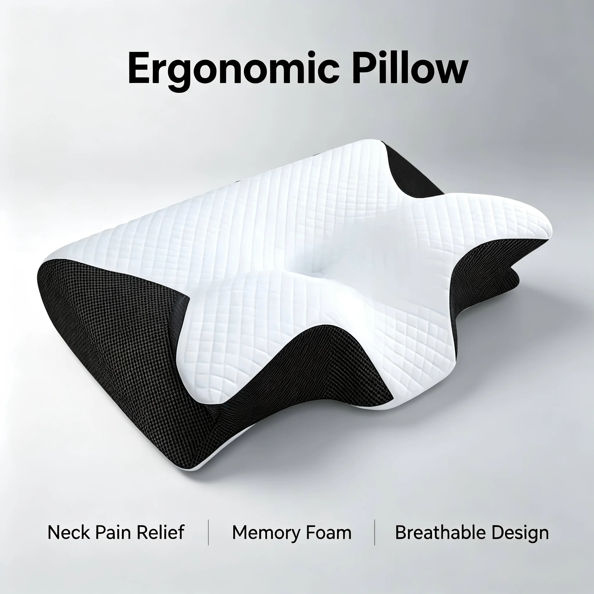 2 in 1 Contoured Ergonomic Neck Pillow with New Horn Design for Side Back Stomach Sleepers Shoulder Relaxation Soft Firm Support