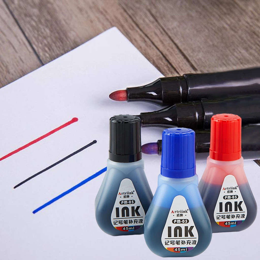 3 Pieces Refill Ink Permanent Marker 45ml Supplies Waterproof Replenishing Liquid Quick-Drying Replacement 3 Colors