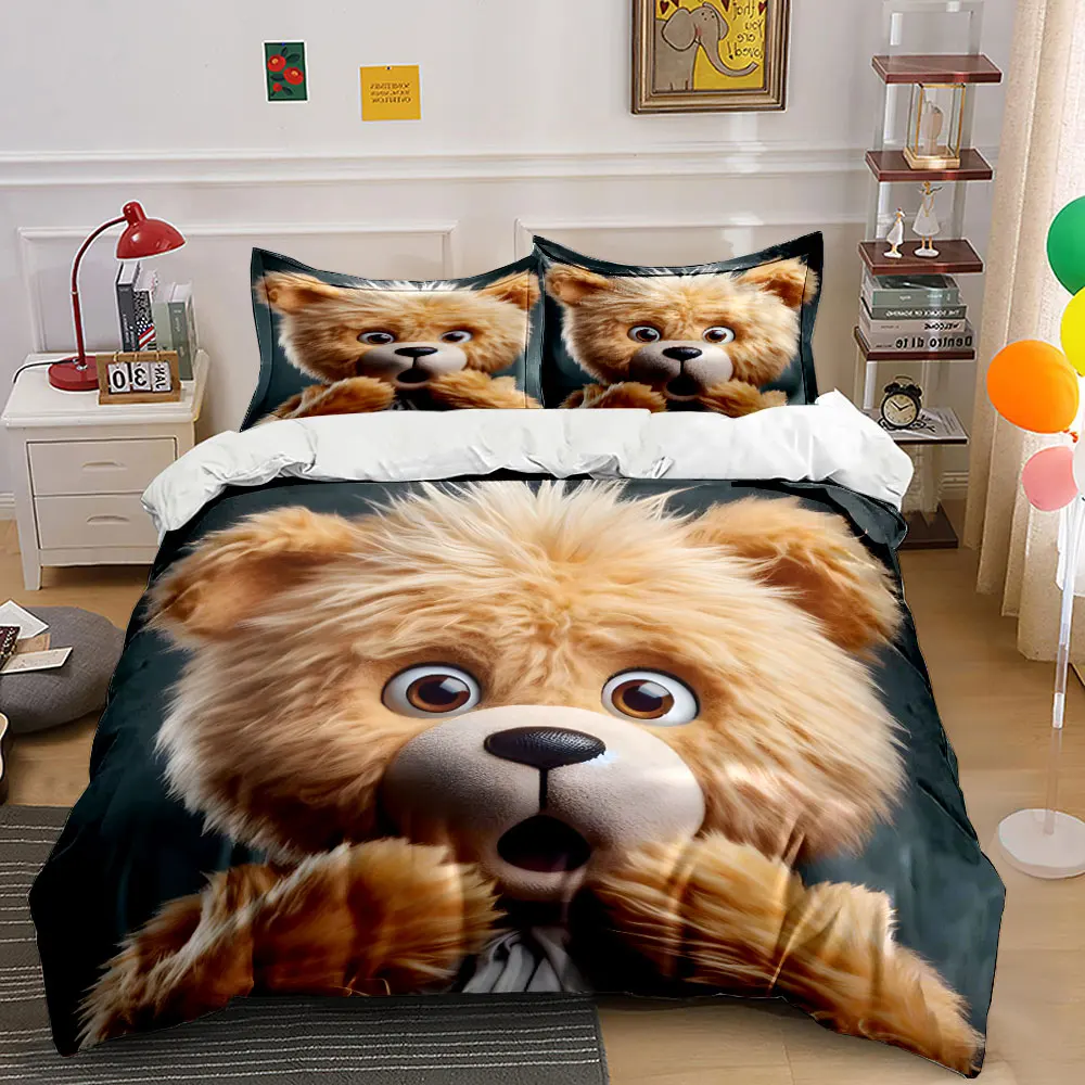 

Cute Fluffy Bear Showing Surprise Print Soft Comfortable Duvet Cover Bedding Set Included 1*Duvet Cover 2*Pillowcases
