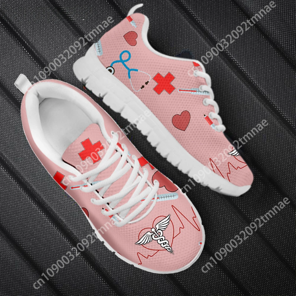 

Custom Pink EMT First Aid Design Casual Sneakers for Womens Lightweight Lace-up Flat Shoes 2023 Outdoor Sport Shoes Tennis