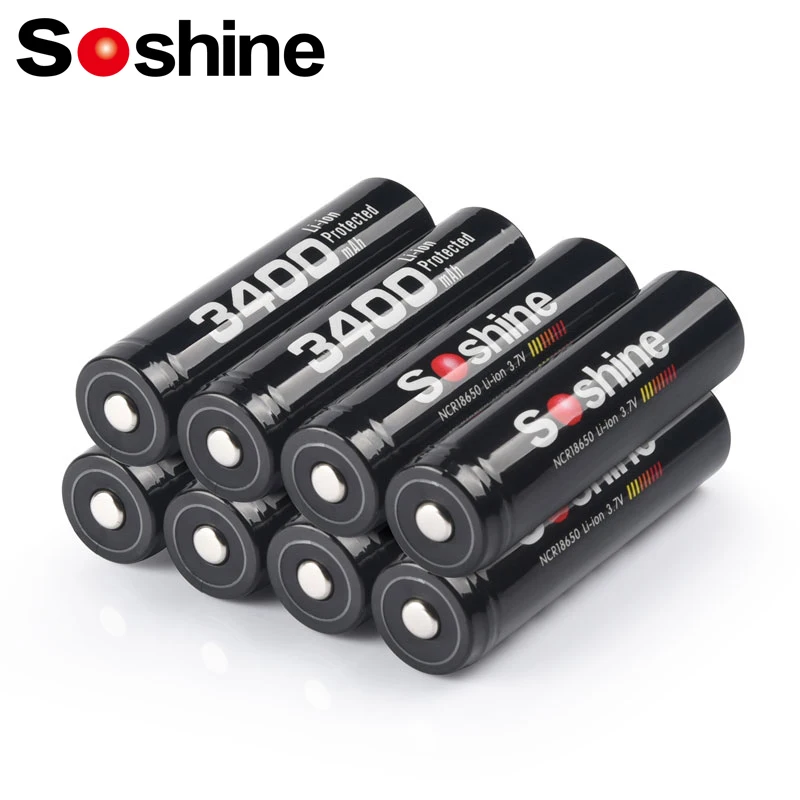 Soshine 18650 3400mAh Lithium Battery 3.7V 3400mAh 18650 Rechargeable Battery with Protected for Flashlights Small Fans Radio