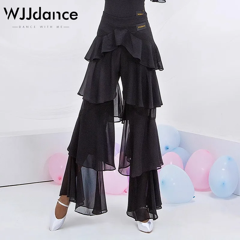 

Customized Latin Practice Clothes Modern Dance Pants Women'S High Waist Four-Layer Ruffled Trousers National Standard Dance Suit