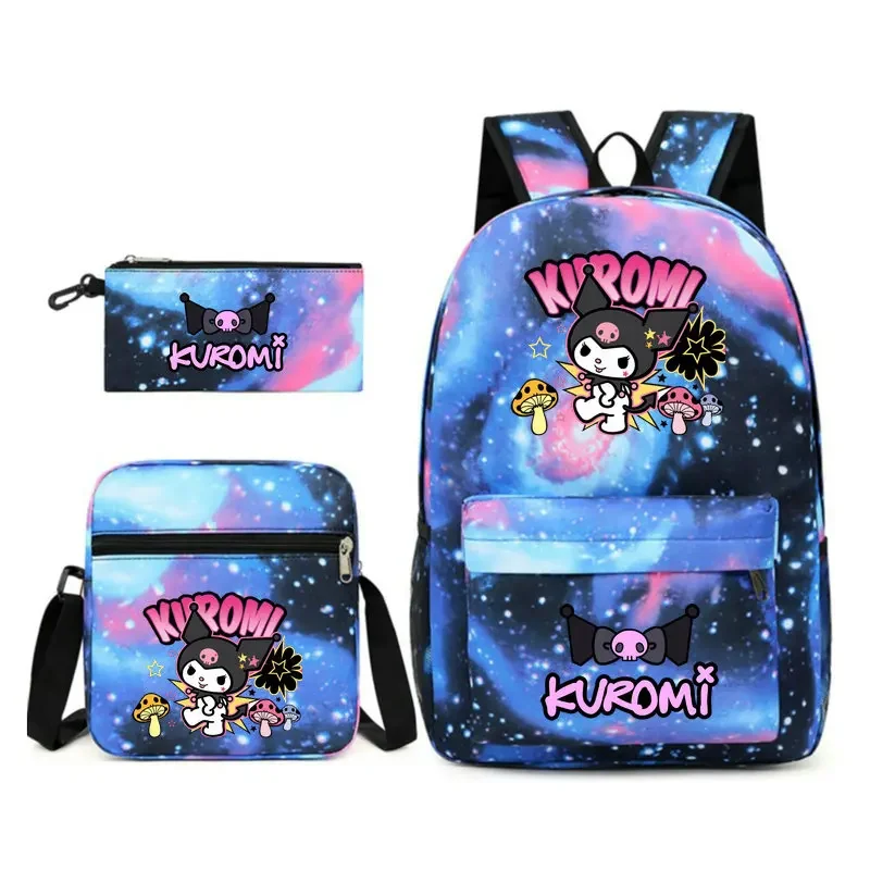 3 unids/set MINISO Kuromi mochila para niños con estampado de dibujos animados estuche para lápices de escuela primaria bolso de hombro para niño y niña mochila escolar para regalo
