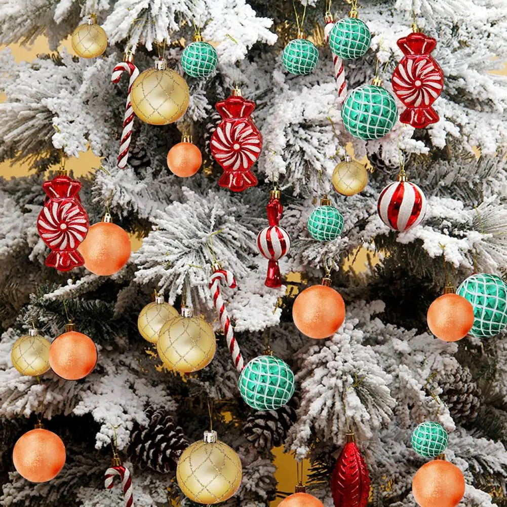 

16Pcs Christmas Ball Ornaments For Xmas Tree Plastic Cane Lollipop Bell Hanging Decorations Holiday Party Supplies
