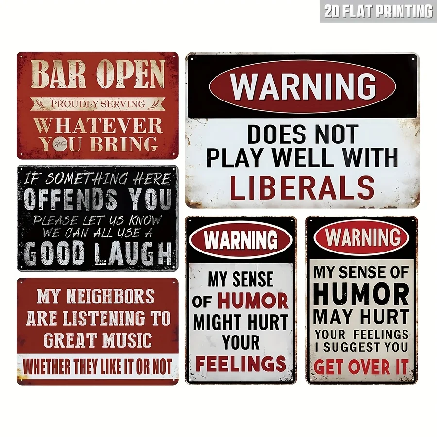 Decorative Sign& Plaque 6pcs Vintage Metal Wall Signs, Humorous& Bold Decorative Plaques for Bar, Garage, for Man Cave, Home, 20