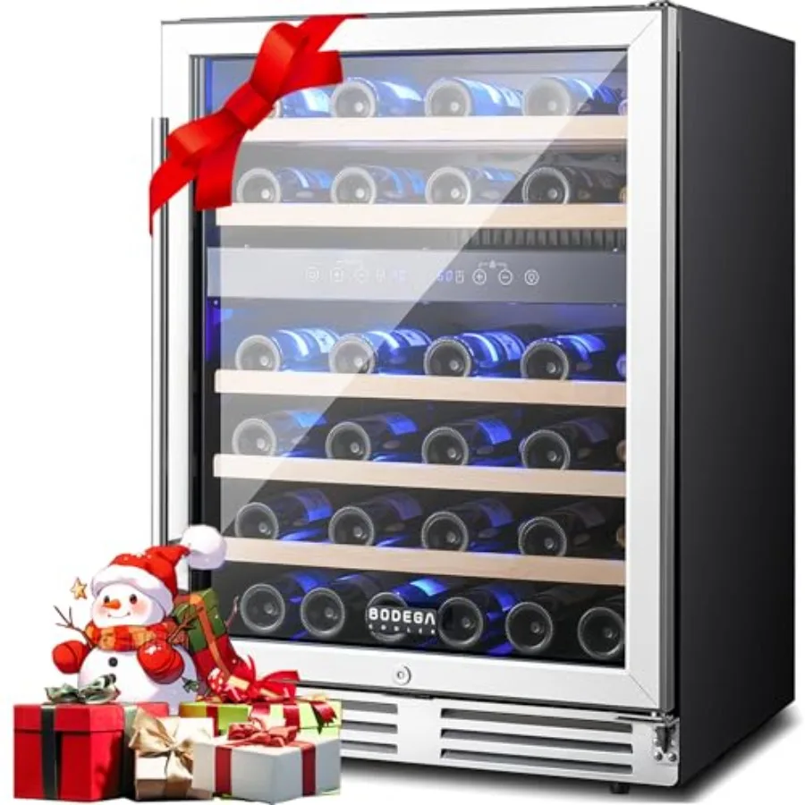 

24 Inch Wine Cooler for Home/Kitchen/Office/Bar: 46-Bottle Dual Zone Fridge, Stainless Steel, Black, Built-in Compressor with A
