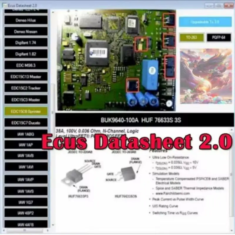 

ECUS 2.0 Data Sheet, ECU Repair Software with PCB Schematics, Automotive Electronic Components and Additional Information for th