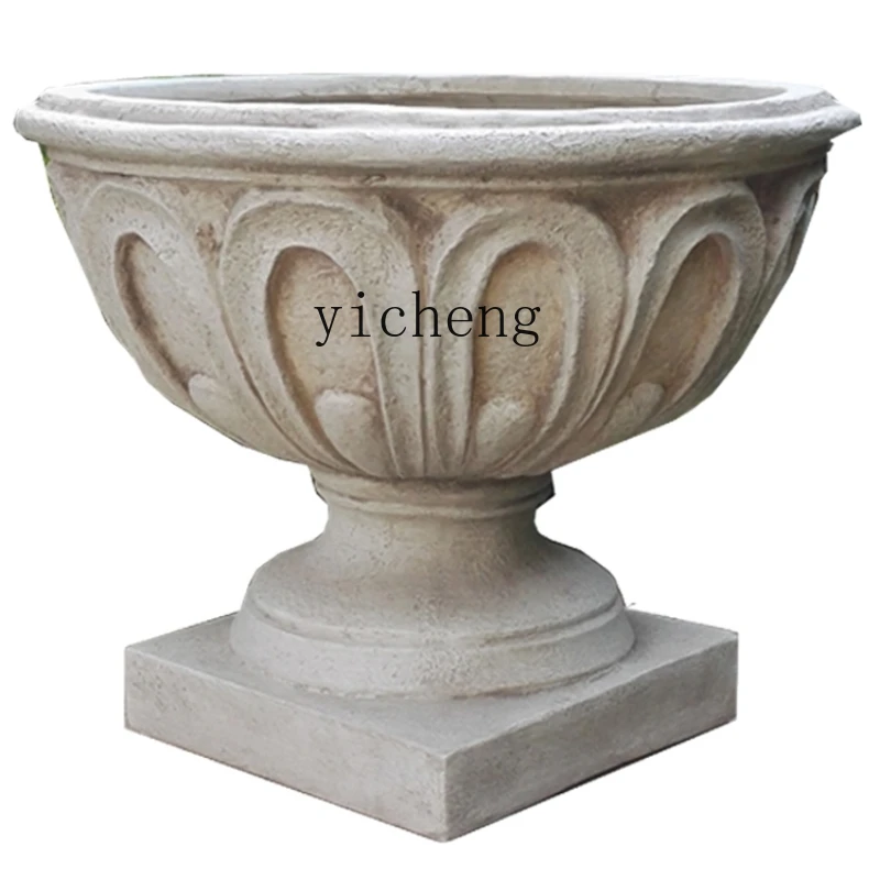 

Tqh Large Diameter Fiberglass Outdoor Courtyard Retro Creative Villa Doorway Garden Flowerpot