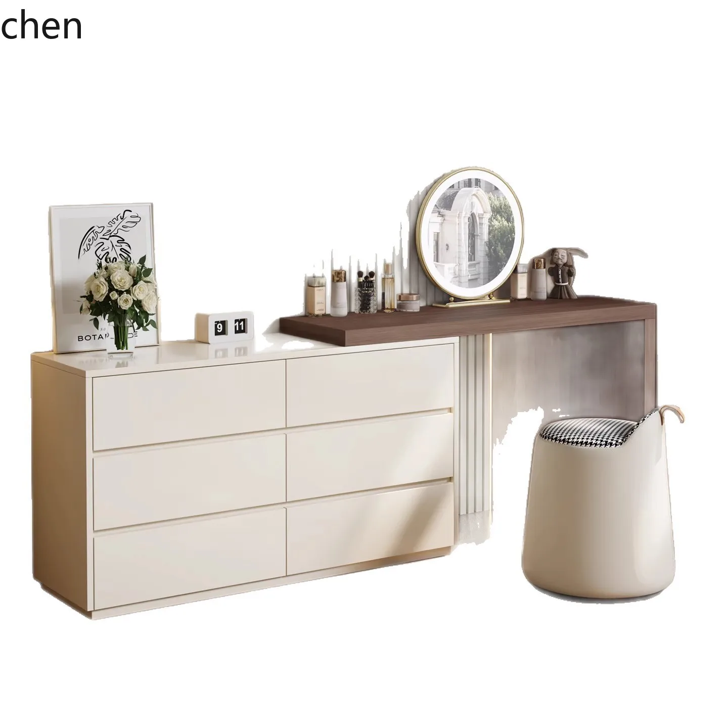 CZ Dressing Table and Chest of Drawers Integrated Solid Wood Bedroom Simple Modern Bedside Extendable Storage Makeup Table