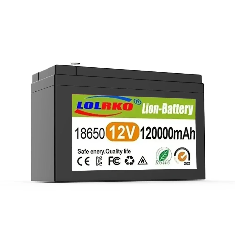 New 12V Battery 120Ah 18650 lithium battery pack Rechargeable battery for solar energy electric vehicle battery+12.6v3A charger