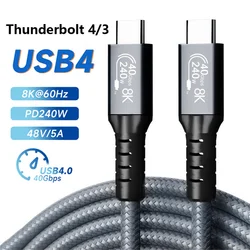 Thunderbolt 4 Type C Data Cable USB4 40Gbps 8K@60Hz USB C Audio Video Line PD240W Fast Charging Charge Cord For iPhone 15 Laptop